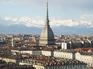 Turin panorama seen from the hill, with Mole Antonelliana (famous ugly wedding cake architecture)