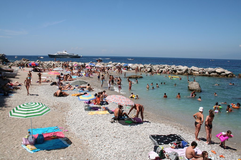 A crowded beach in Capri